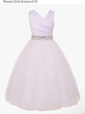 Girls White Flower Girl Dress with Jeweled Waistband